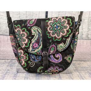Vera Bradley Slim Saddle Bag Cross-Body Purse Faux Leather strap Kiev Paisley